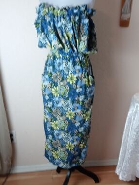 INC International Concetps Blue Floral Off-Shoulder Maxi Dress